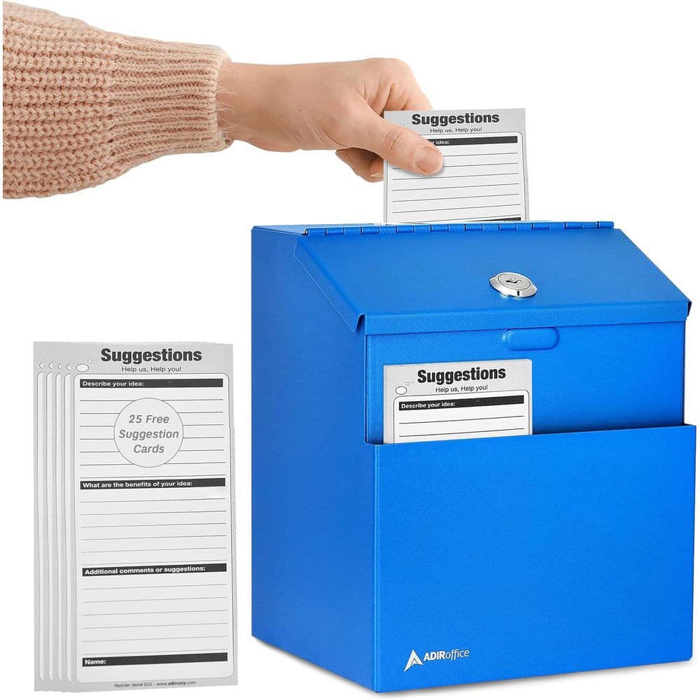 Wall Mountable Steel Locking Suggestion Secure Drop Box, Blue with Comment 