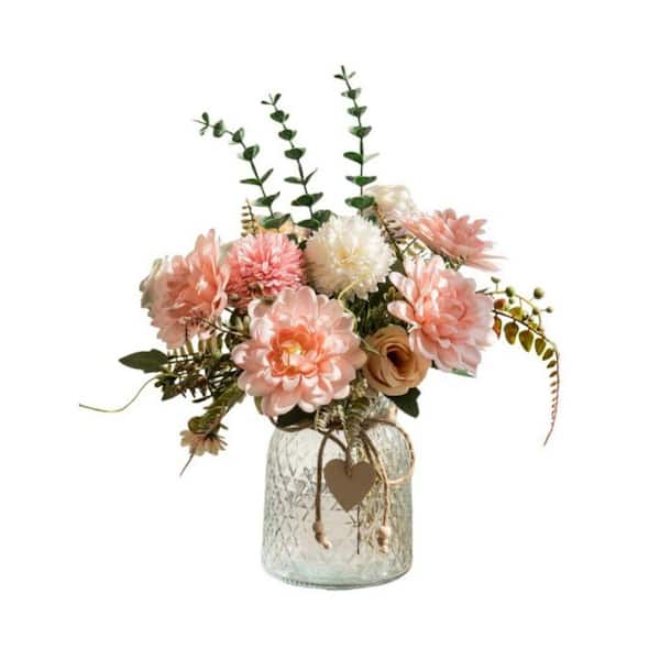 Pink Dahlia 15 in. Pink Indoor Artificial Flowers in Pink Ceramic