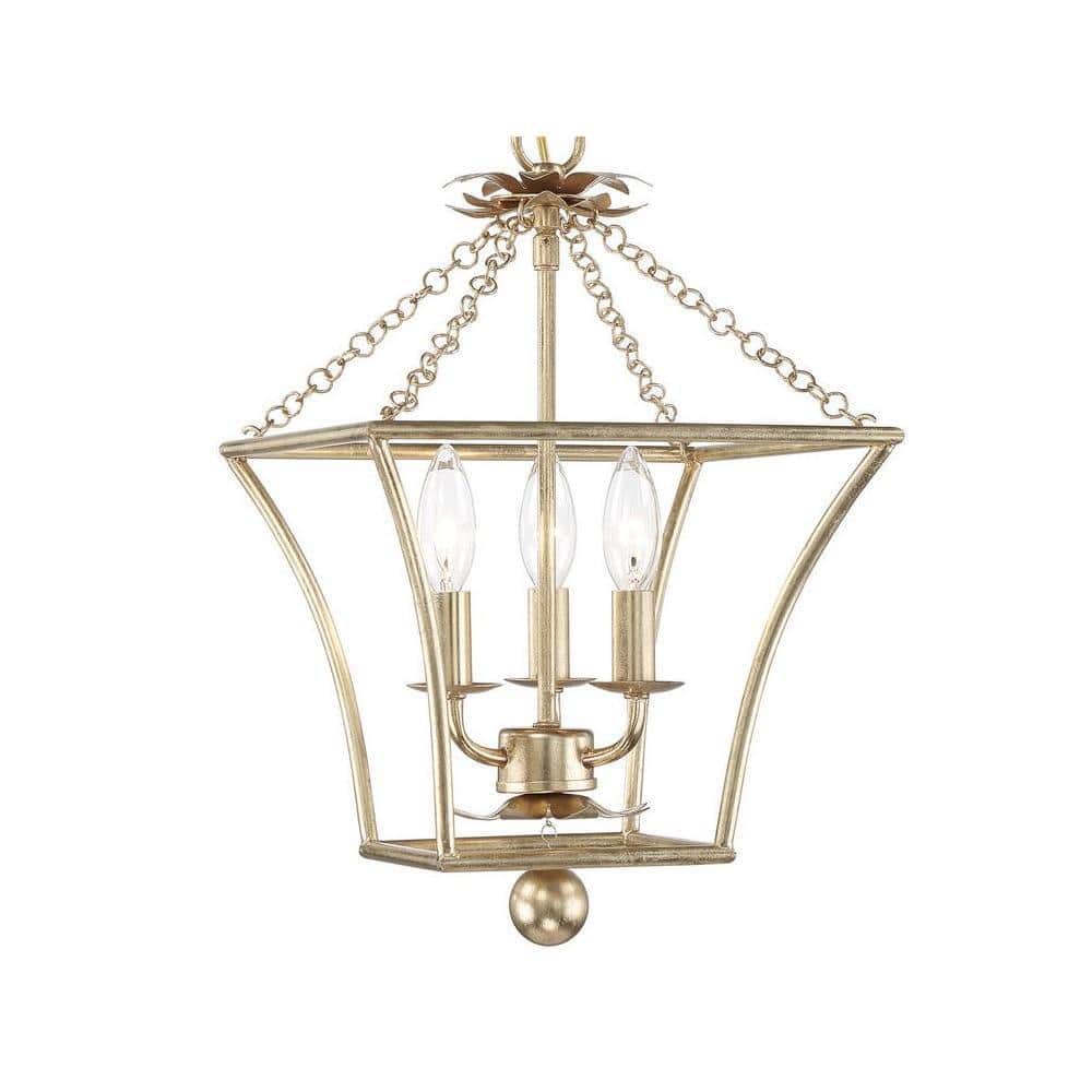 Mini Antique Gold Crystal 3-Light Lantern