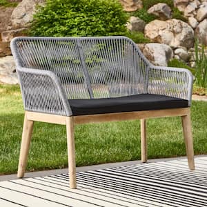 Huxley Wood Outdoor Loveseat with Black Cushions