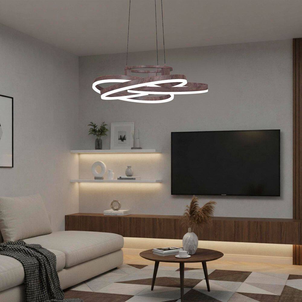 Carson 23.2 in. Walnut Modern Rectangle Integrated LED Dimmable Chandeliers Living Dining Foyer Lighting price history on PriceWatchPro