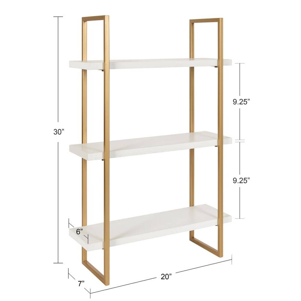 Elegant 32'' White and Gold Floating Wall Shelf with 3 Tiers