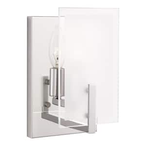 Syll 5 in. 1-Light Chrome Vanity Light with Clear Highlighted Satin Etched Glass Shades