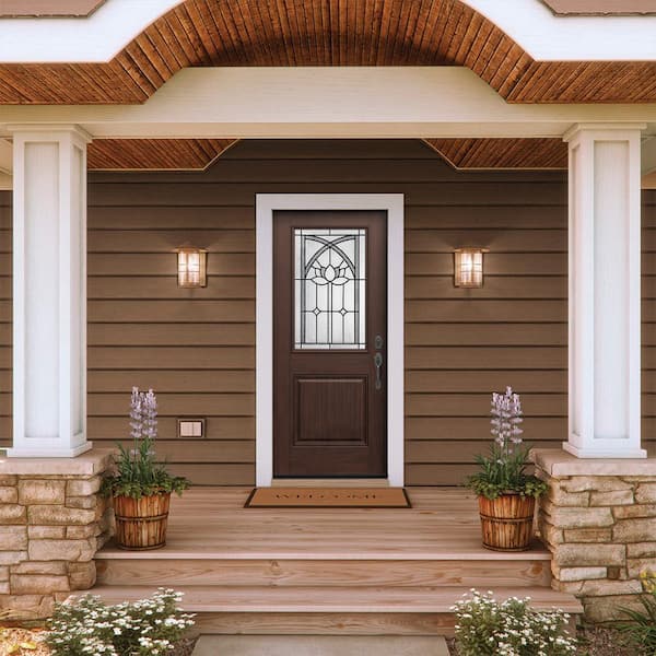 36 in. x 80 in. Left-Hand/Inswing 1/2 Lite Ardsley Decorative Glass Black Cherry Fiberglass Prehung Front Door