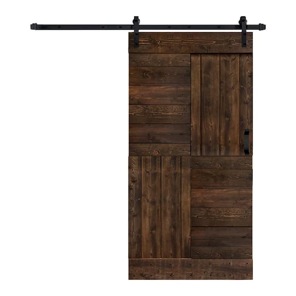 ISLIFE S Series 42 in. x 84 in. Kona Coffee Finished DIY Solid Wood Sliding Barn Door with Hardware Kit