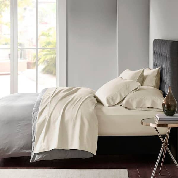 800 Thread Count 6-Piece Ivory Cotton Blend Queen Sateen Sheet Set