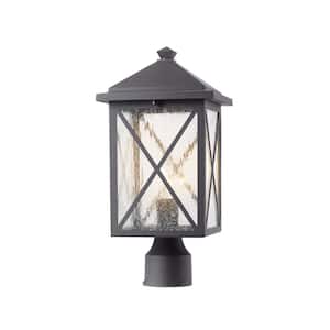 Wythe 1-Light Black Outdoor Lamp Post Light Fixture with Seeded Glass