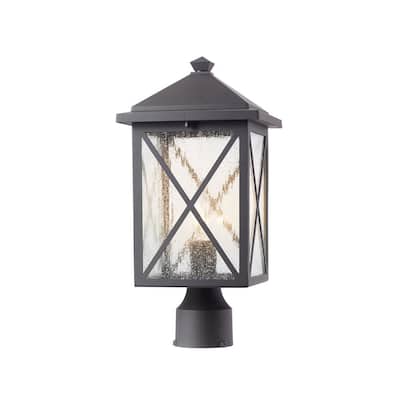 Wythe 1-Light Black Outdoor Post Top Light with Seeded Glass