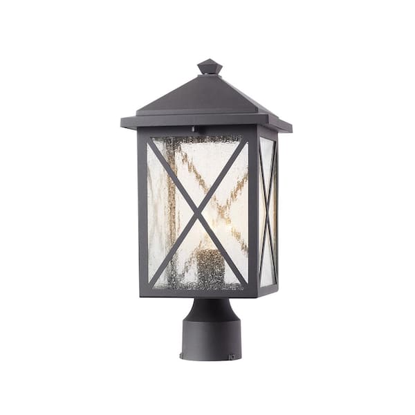 Wythe 1 Light Black Outdoor Post, Wythe 1 Light Black Outdoor Wall Lantern Sconce With Seeded Glass
