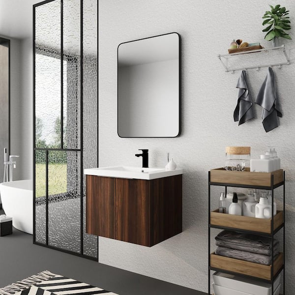 Anky 23.6 in. W x 18.1 in. D x 19.3 in. H Single Sink Bath Vanity in California Walnut with White Resin Top