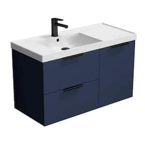 Lisbon 36.2 in. W x 18.5 in. D x 21.65 in. H Modern Bathroom Vanity in Night Blue With White Ceramic Top