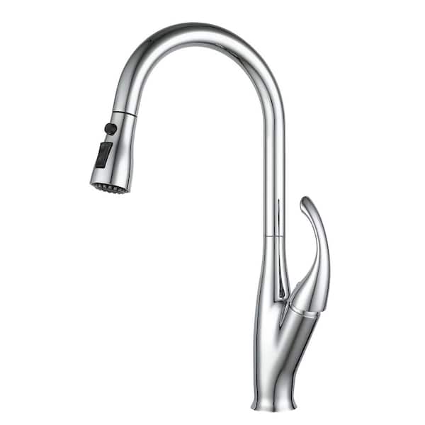 cadeninc Commercial Single Handle Deck Mount Pull Down Sprayer Kitchen Faucet in Chrome