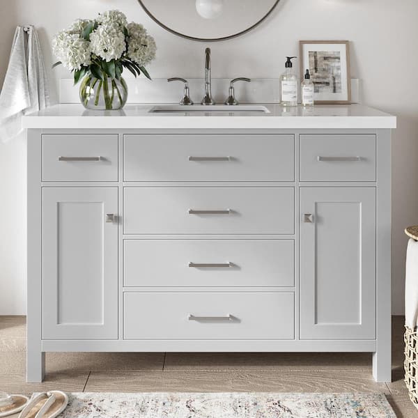 ARIEL Bristol 49 in. W x 22 in. D x 36 in. H Freestanding Bath Vanity in Grey with Pure White Quartz Top