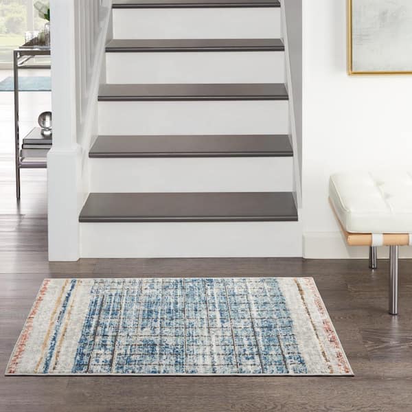 Concerto Blue doormat 2 ft. x 4 ft. Abstract Contemporary Kitchen Area Rug