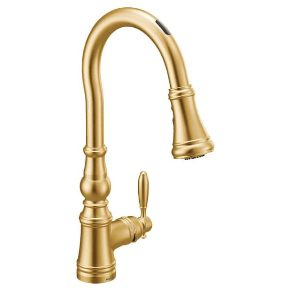 MOEN Weymouth Single-Handle Smart Touchless Pull Down Sprayer Kitchen Faucet with Voice Control and Power Boost in Gold