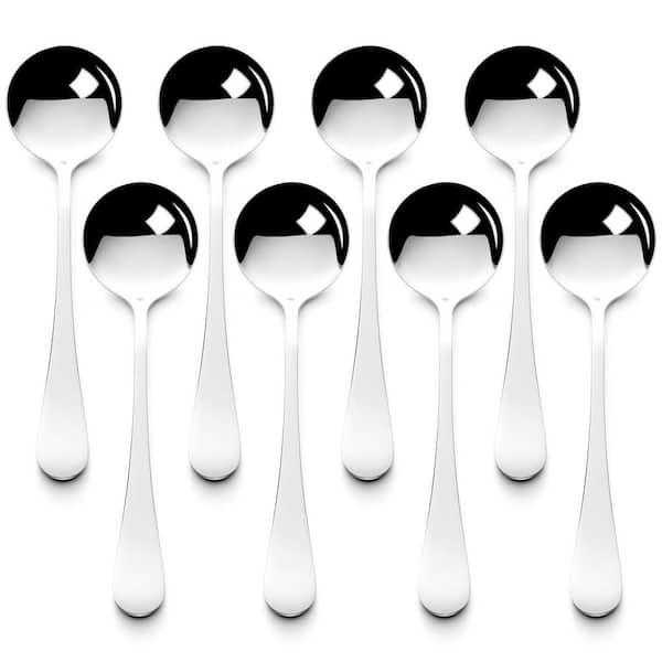 Flatware Single Pieces Silver 7.28 in. 18/8 Stainless Steel Round Soup Spoon Mirror Polished Dishwasher Safe Set (Set