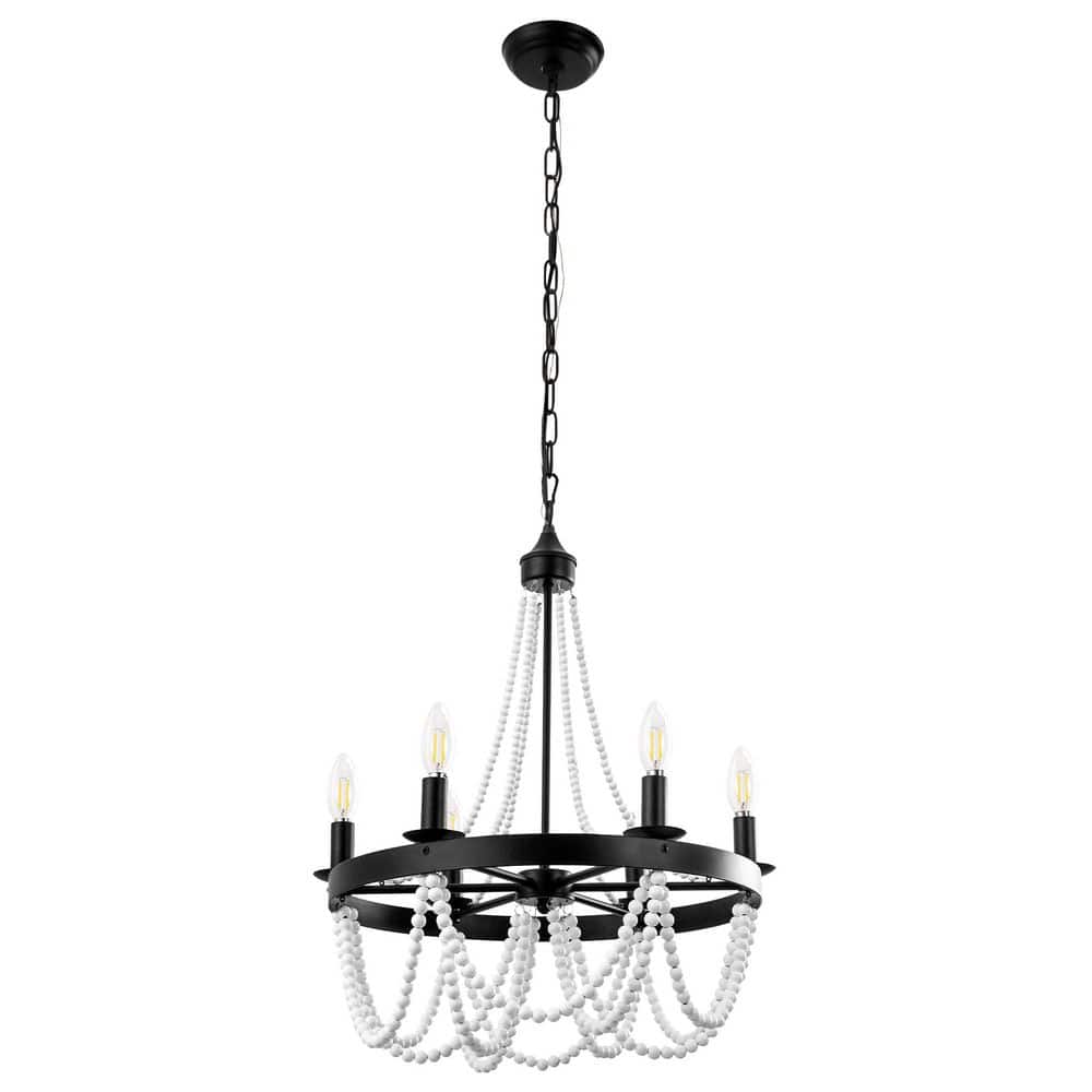 エコフロー Emeritpro 35.4 in. Matte Black Modern Chandelier 6-Light E12
