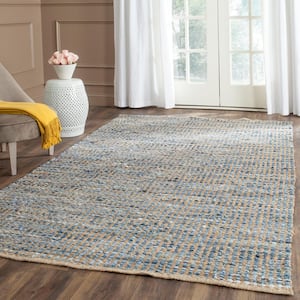 Cape Cod Natural/Blue 7 ft. x 7 ft. Square Striped Distressed Area Rug