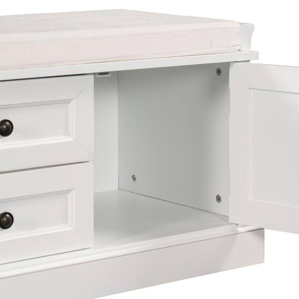 【sachi】WHITE_WOOD_BENCH Sachi Hyacinth Bench with White Linen Cushion