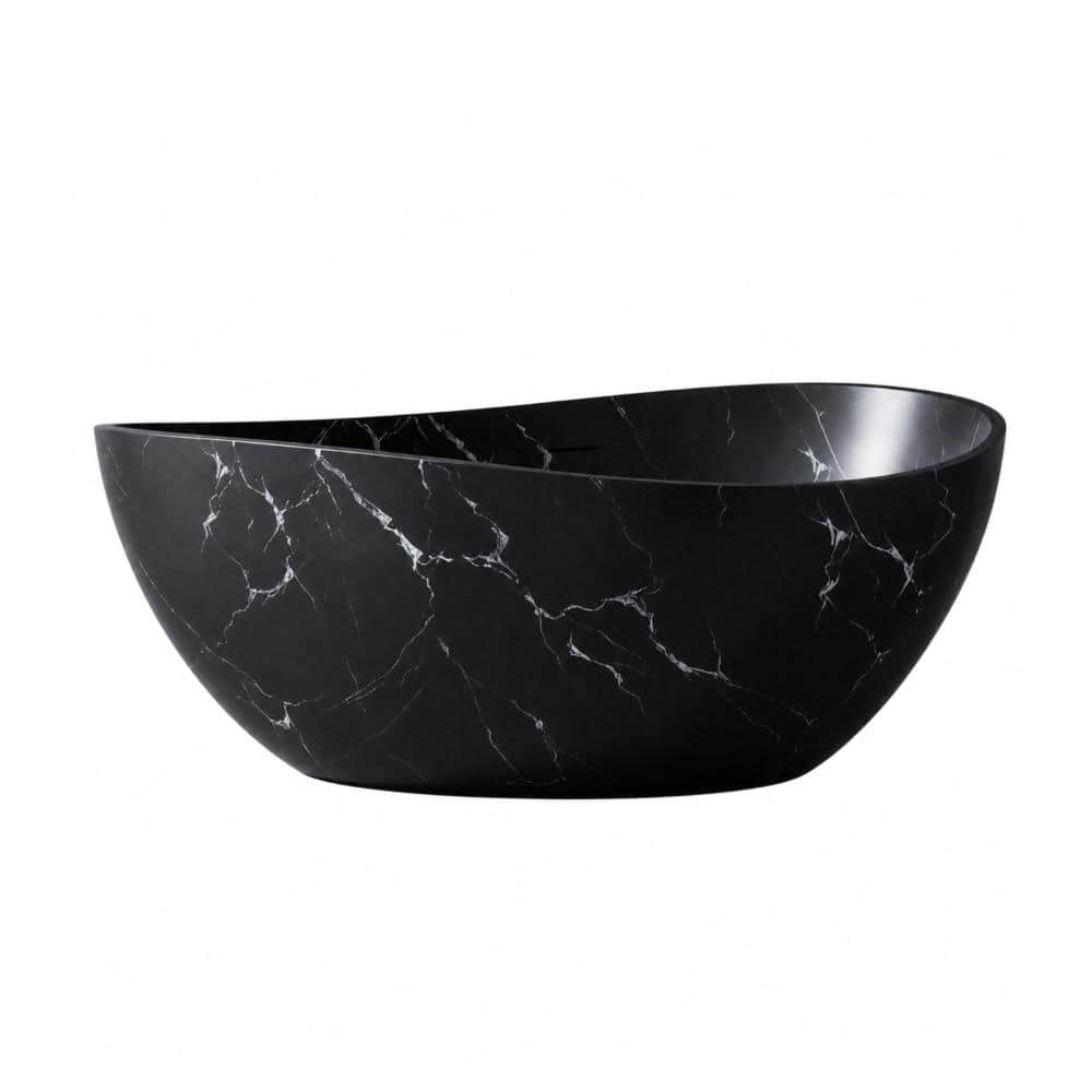 63 in. Solid Surface Oval Freestanding Soaking Bathtub with Wave Rim in Matte Black Marquina Marble Look price history on PriceWatchPro