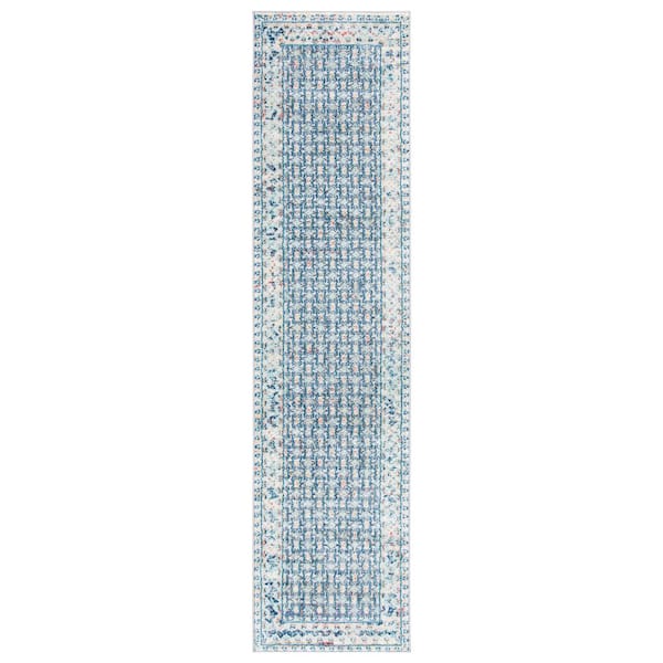 Brentwood 2 ft. x 6 ft. Blue/Yellow Multi-Border Geometric Runner Rug