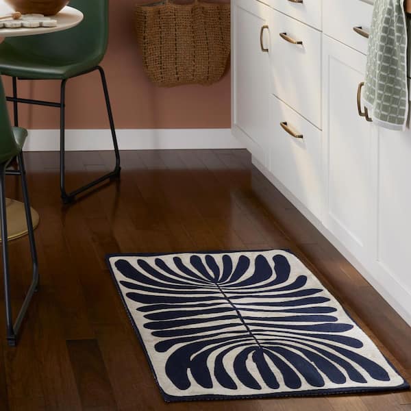 Luxe Livie Matisse Cutout Navy Blue 24 in. x 40 in. Machine Washable Kitchen Mat