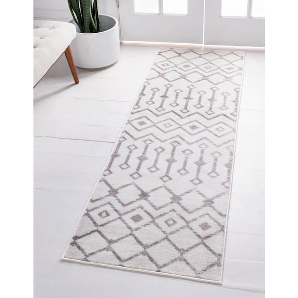 Moroccan Trellis Collection Area Rug - Mamounia (2 ft. 6 in. x 8 ft. 2 in. Runner White)