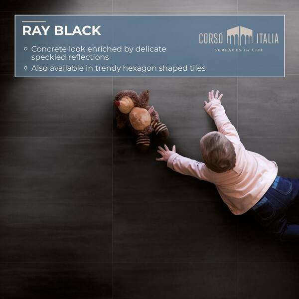 Ray Black 12 in. x 24 in. Porcelain Floor and Wall Tile (15.50 sq. ft./Case)