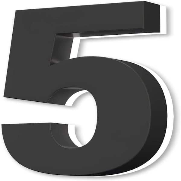 Movisa 7 in. Black Stainless Steel Hand-Polished LED Backlit House Number 5