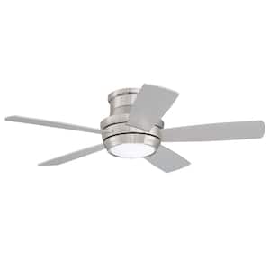 Tempo Hugger 44 in. Indoor Flushmount Brushed Polished Nickel Ceiling Fan w/LED Light and Remote/Wall Control (Included)