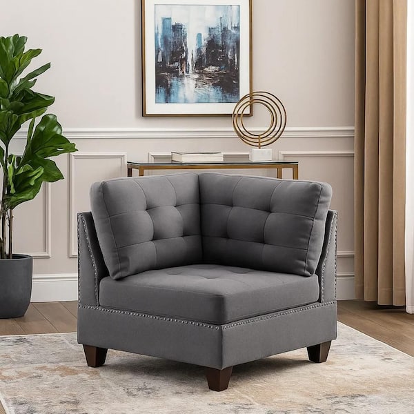 Lemy 32 in. Armless Fabric Square Sofa in. Gray and Brown