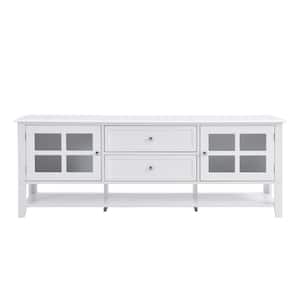 59.10 in. W x 15.70 in. D x 21.70 in. H White Linen Cabinet TV Stand Console Table with multi-functional Storage Space