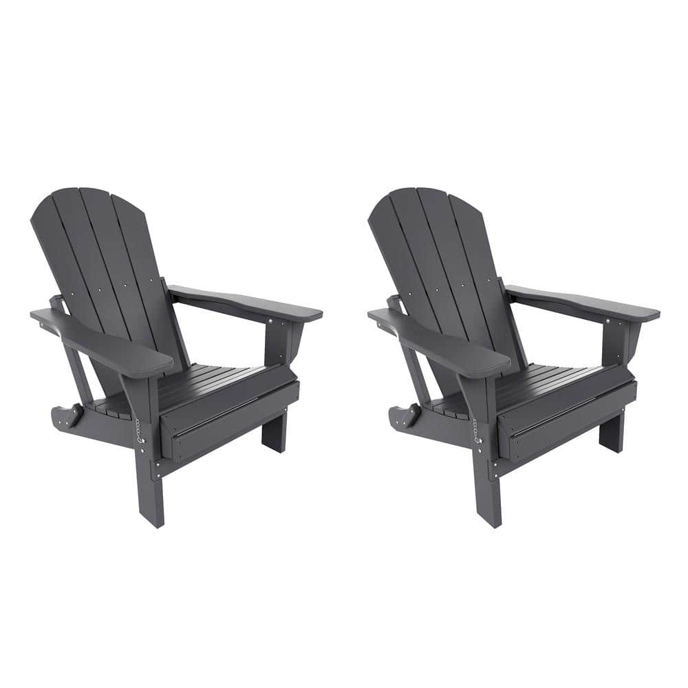 Addison Gray Folding Plastic Outdoor Adirondack Chair Set Of 2   Plastic Adirondack Chairs 2001301 2 64 1000 