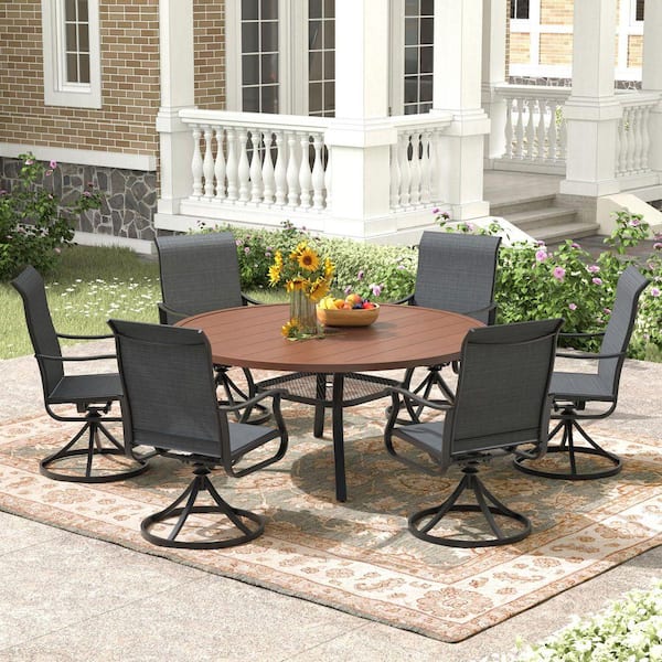 7-Piece Patio Dining Set with 48 in. Round Patio Table and 6 Swivel Patio Chairs for Lawn Garden