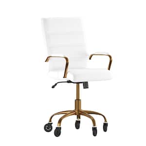 White LeatherSoft/Gold Frame Leather/Faux Leather Office/Desk Chair Table Top Only