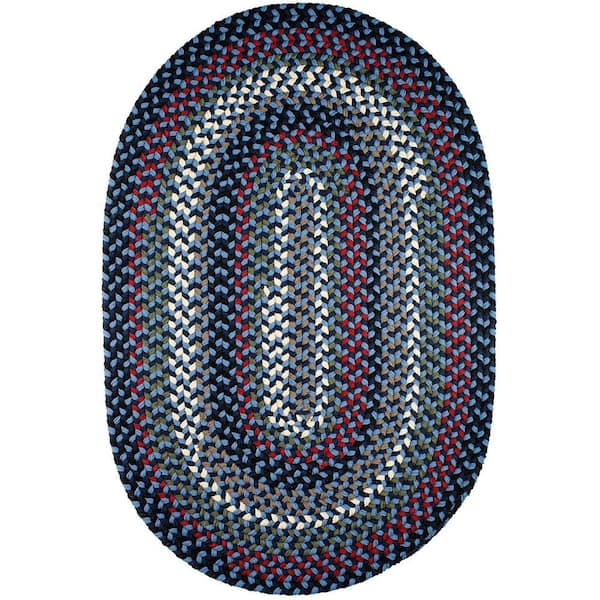 Country Medley Navy Blue Multi 7 ft. x 9 ft. Oval Indoor/Outdoor Braided Area Rug