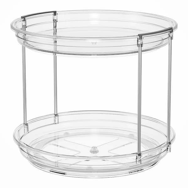 2 Tier Clear Rotating Countertop Cabinet Mount Spice Rack Organizer Turntable for Kitchen Pantry Bathroom
