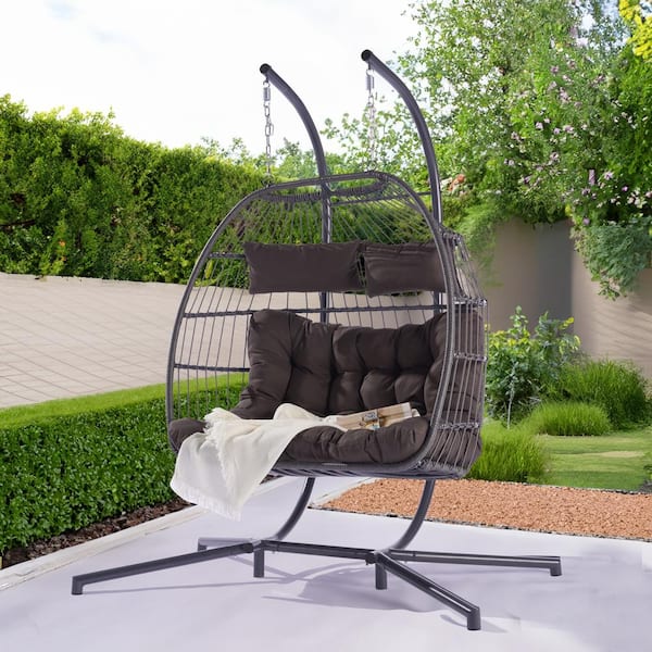 BFB Patio Swing X-Large Wicker 2-Person Hanging Egg Swing Chair