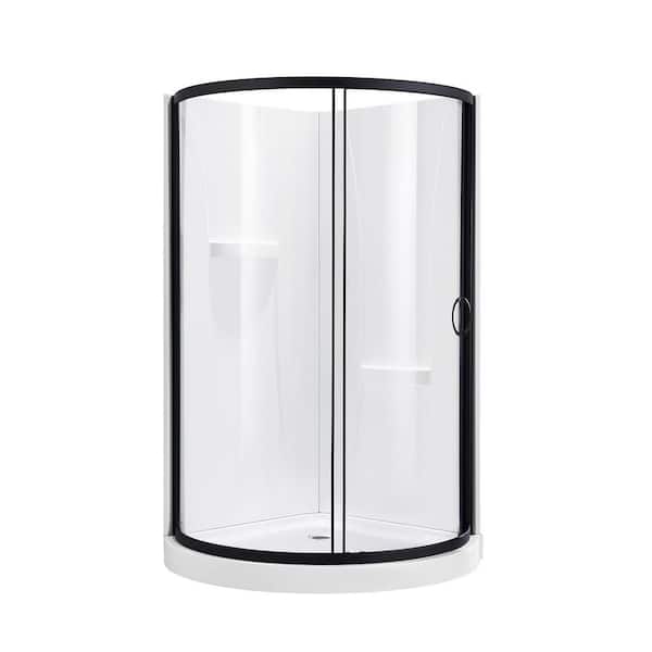 Breeze 38 in. L x 38 in. W x 77.36 in. H Corner Shower Kit with Clear Framed Sliding Door in Black