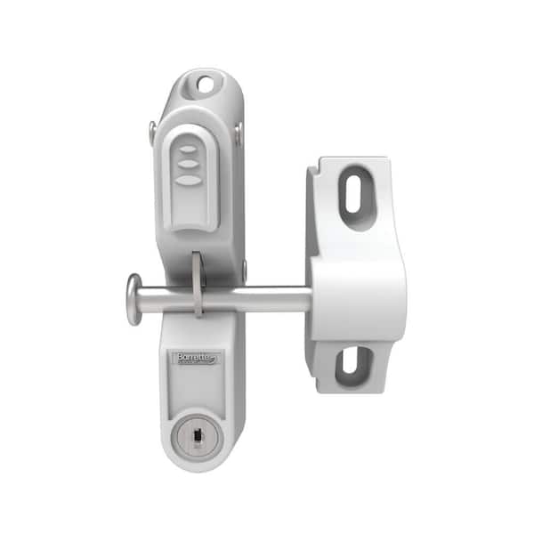 Barrette Outdoor Living 4.687 in. x 5.187 in. Nylon/Stainless Steel White Locking Gravity Latch with 2-Sided Key Entry