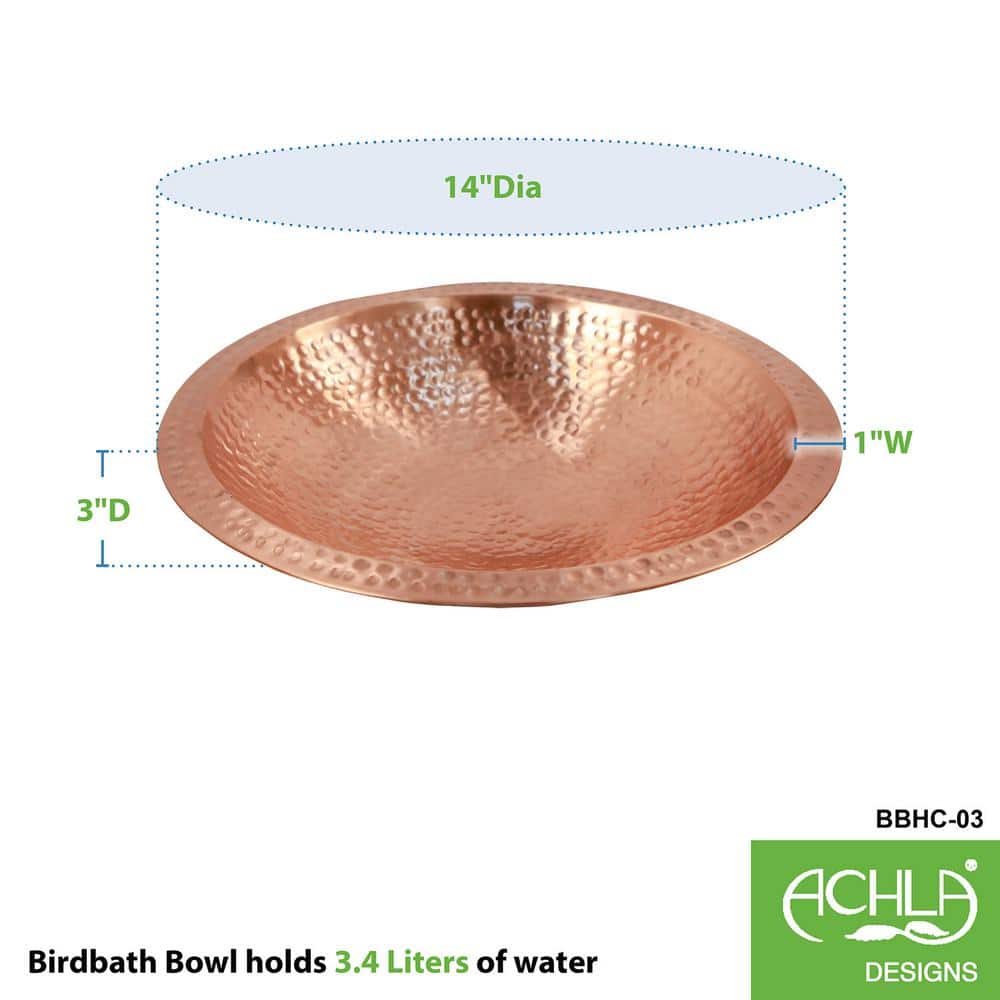 14" Hammered Polished Copper Birdbath Bowl