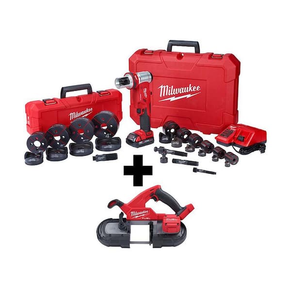 Milwaukee M18 18V Lithium-Ion 1/2 in. to 4 in. Force Logic 6 Ton Cordless Knockout Tool Kit with FUEL Bandsaw