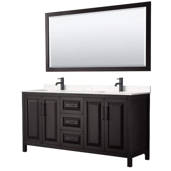 Wyndham Collection Daria 72 in. W x 22 in. D x 35.75 in. H Double Bath Vanity in Dark Espresso w/ Carrara Cultured Marble Top 70 in. Mirror