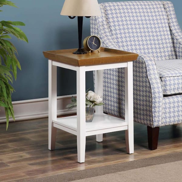 Convenience Concepts Ledgewood 18 in. Driftwood/White 26 in. Square Wood End Table with Shelf