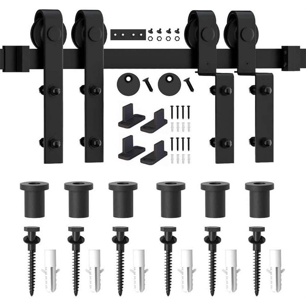 Matte Black J-Strap Single Bypass Barn Door Hardware Kit