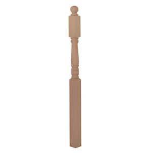 Stair Parts 4545 62 in. x 3-1/2 in. Unfinished Red Oak Ball Top Landing Newel Post for Stair Remodel