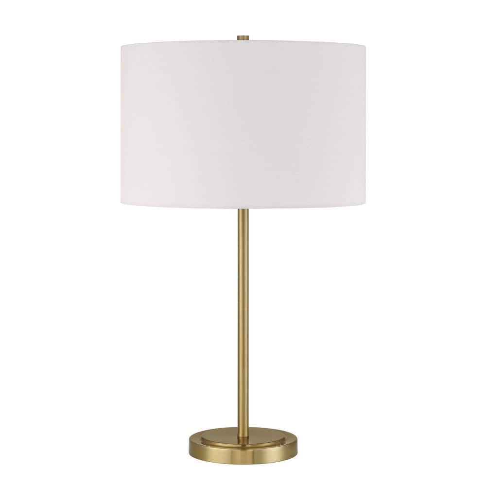 Jones 27 in. Satin Brass Finish Contemporary Standard Bulb Candlestick Table Lamp for home with White Linen Shade price history on PriceWatchPro