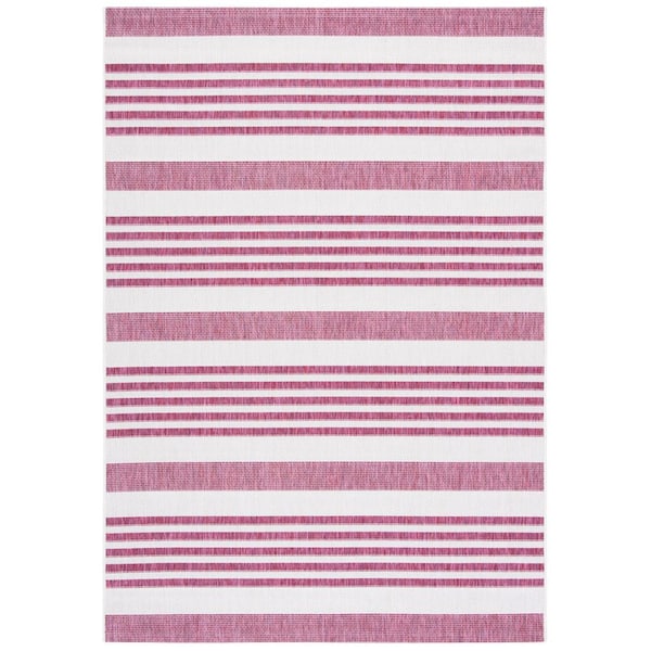 Courtyard Ivory/Red 2 ft. x 4 ft. Geometric Striped Indoor/Outdoor Area Rug