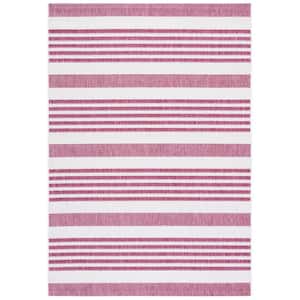 Courtyard Ivory/Red 7 ft. x 10 ft. Geometric Striped Indoor/Outdoor Patio  Area Rug