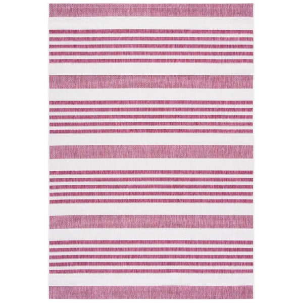 SAFAVIEH Courtyard Ivory/Red 7 ft. x 10 ft. Geometric Striped Indoor/Outdoor Patio  Area Rug